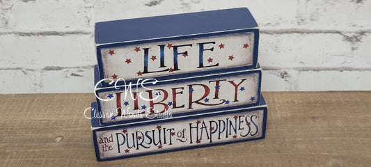 Life Liberty and the Pursuit of Happiness Blue Wood Block Stack