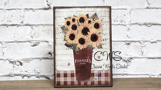 Sunflowers in Rusty Metal Bucket 5"x7" Canvas Insert