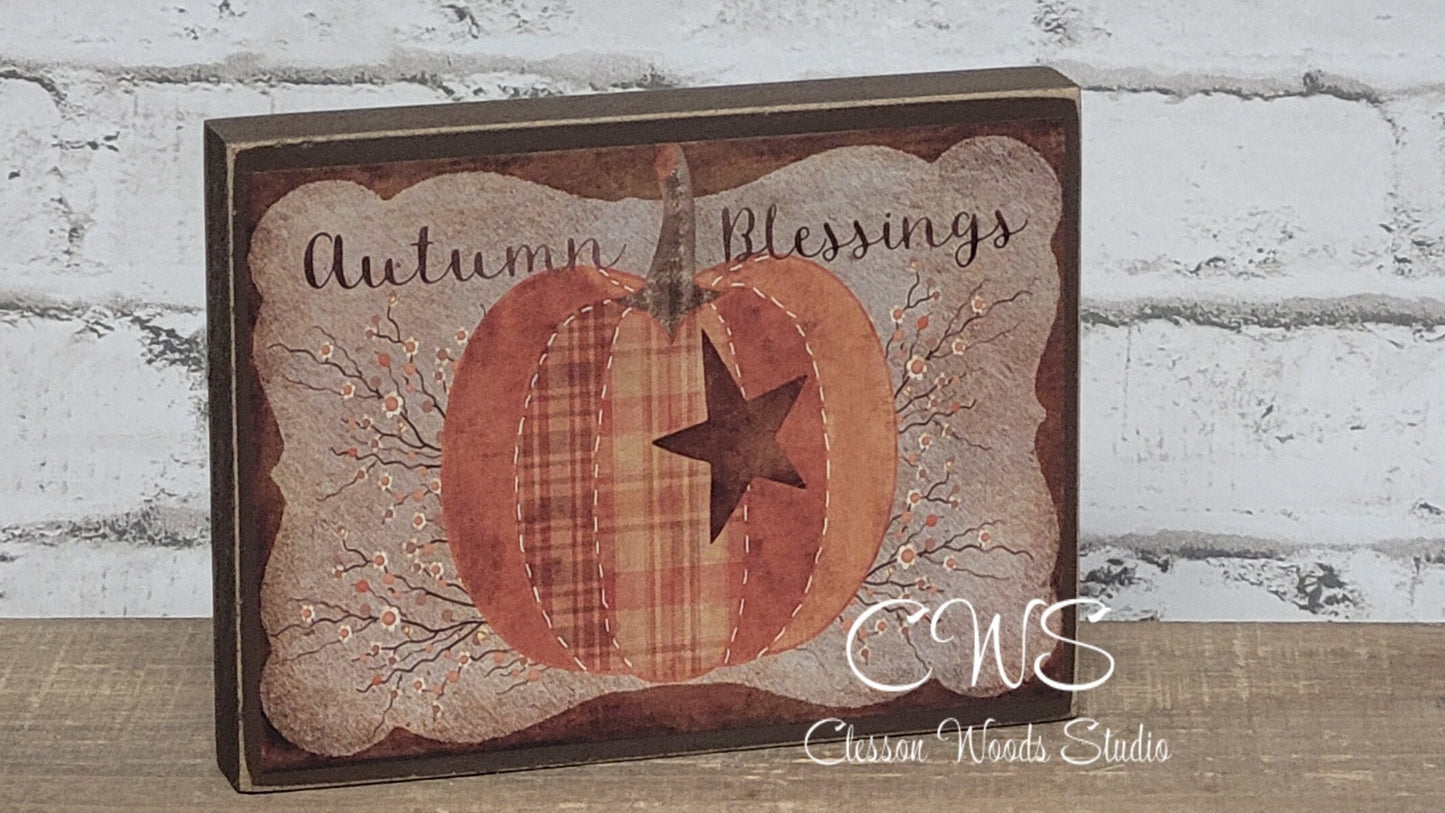Autumn Blessings Wood Block Sign