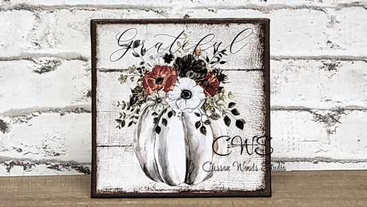 Grateful Fall White Pumpkins 5"x5" Interchangeable Canvas