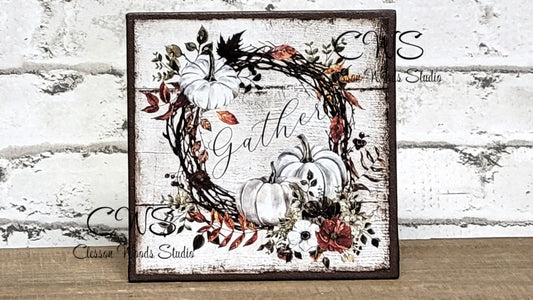 Gather Fall White Pumpkins 5"x5" Interchangeable Canvas