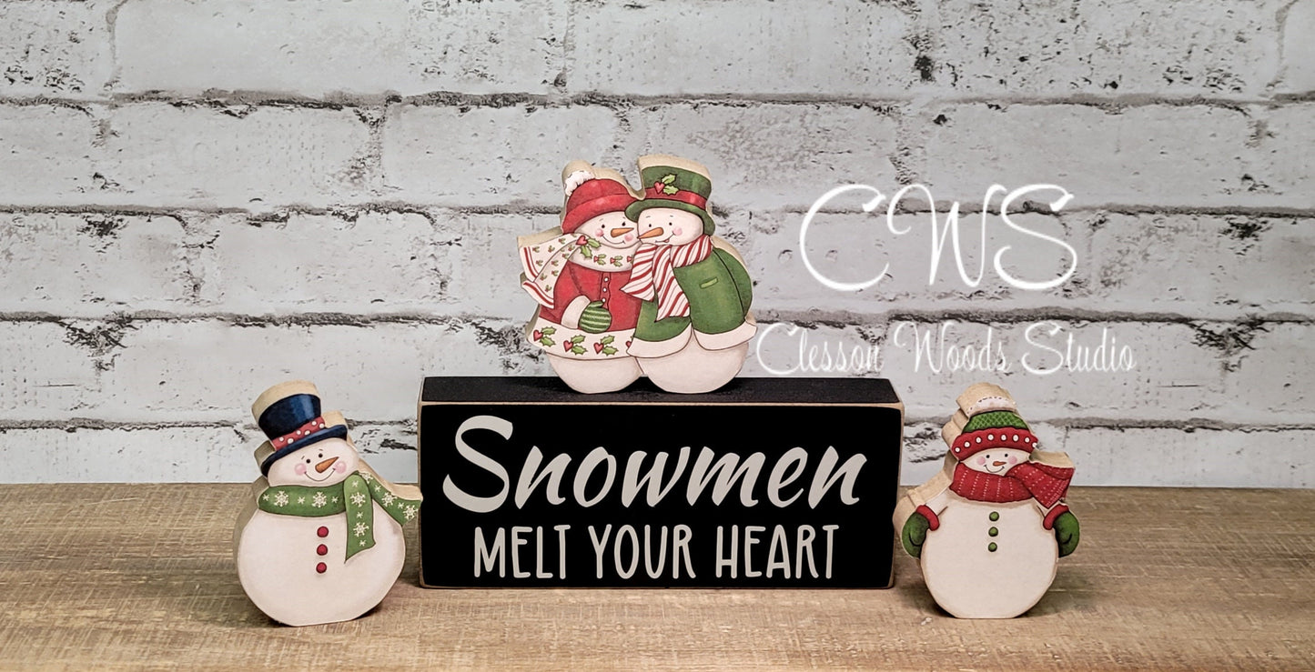 Snowmen Melt Your Heart 4 Piece Wood Block Set