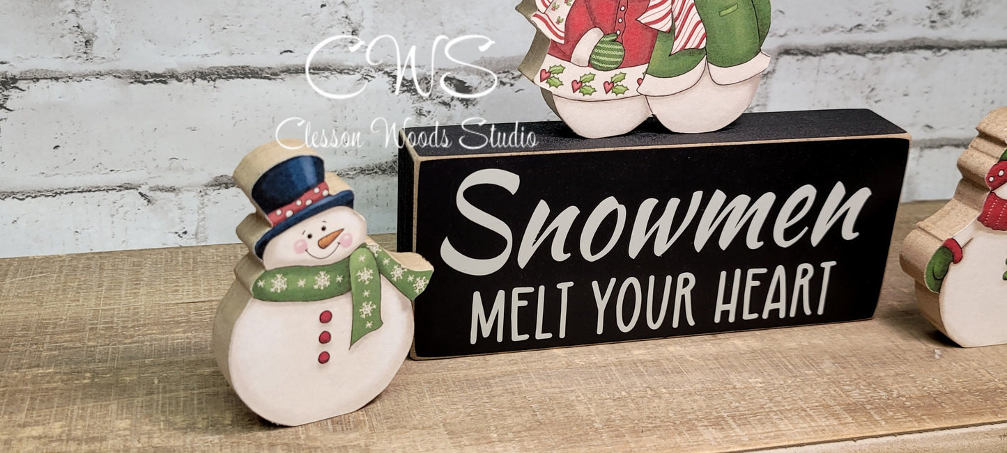 Snowmen Melt Your Heart 4 Piece Wood Block Set