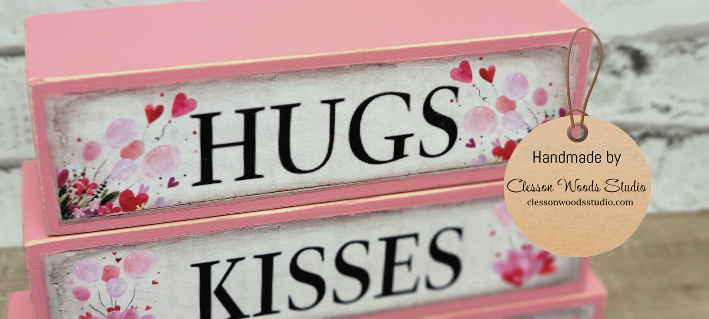 Hugs Kisses Valentine Wishes Pink Wood Block Stack