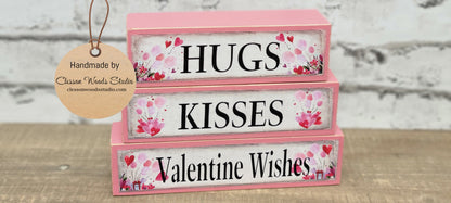 Hugs Kisses Valentine Wishes Pink Wood Block Stack