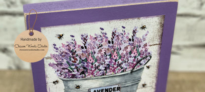 Lavender Farm Metal Bucket Purple Square Wood Sign