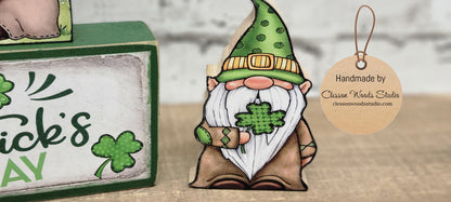 Happy St Patrick's Day Gnome Leprechauns 4 Piece Wood Block Set
