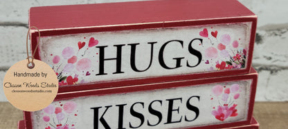Hugs Kisses Valentine Wishes Red Wood Block Stack