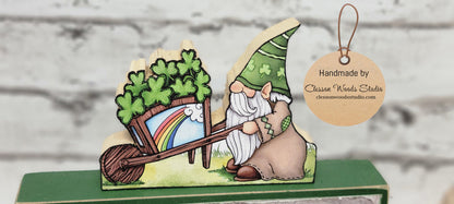 Happy St Patrick's Day Gnome Leprechauns 4 Piece Wood Block Set