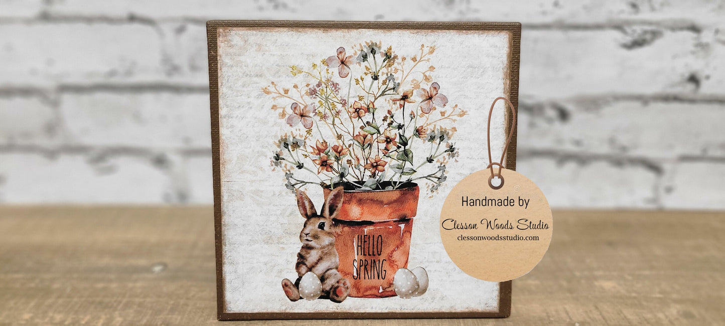 Spring Bunny Clay Pot of Flowers 5"x5" Interchangeable Canvas