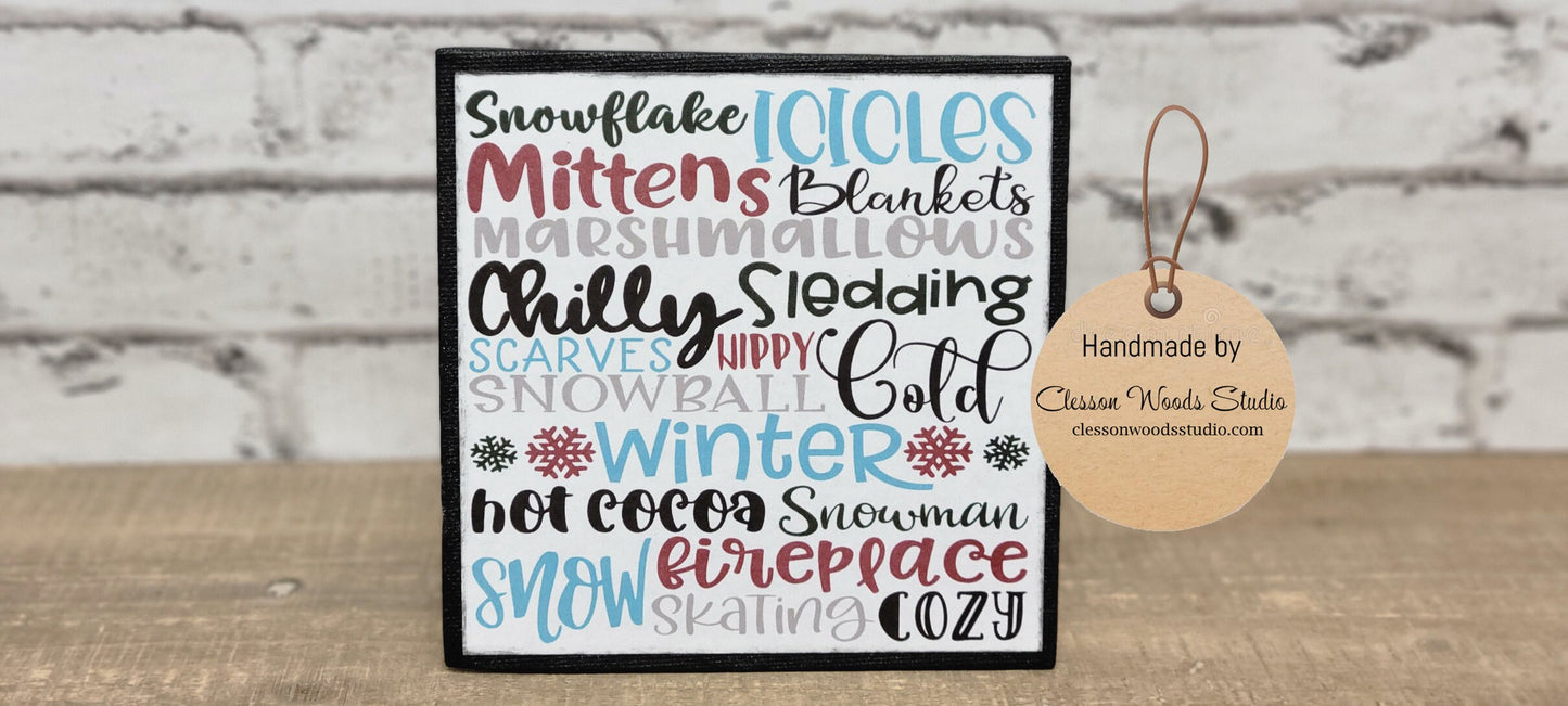 Winter Words Subway Style Print 5"x5" Interchangeable Canvas