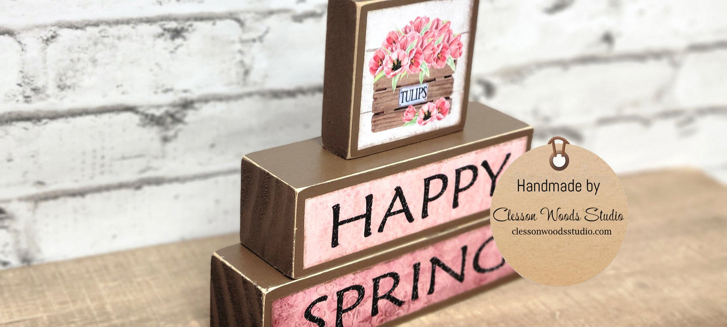Happy Spring Tulips Basket Block Stack (Brown)