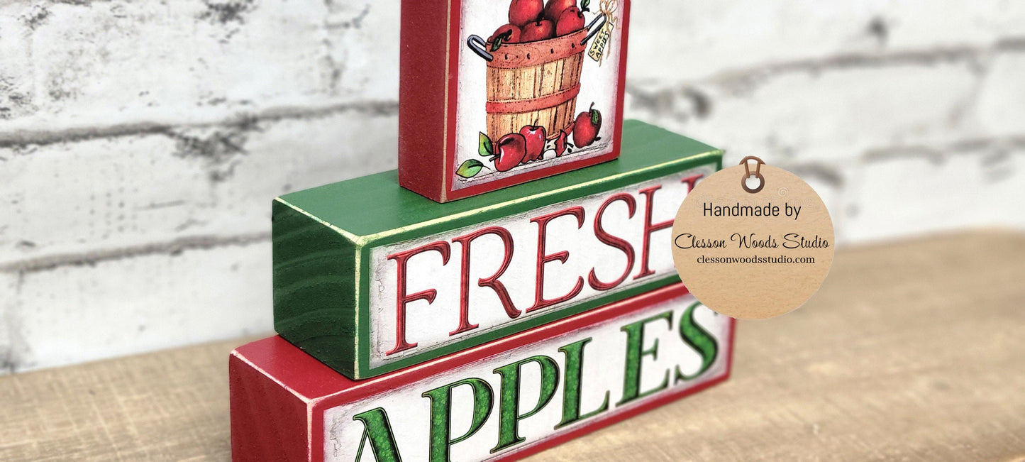 Fresh Apples 3 Piece Wood Block Stack