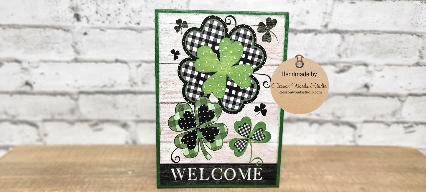 St. Patrick's Day Welcome Colorful Shamrocks 5"x7" Canvas Insert