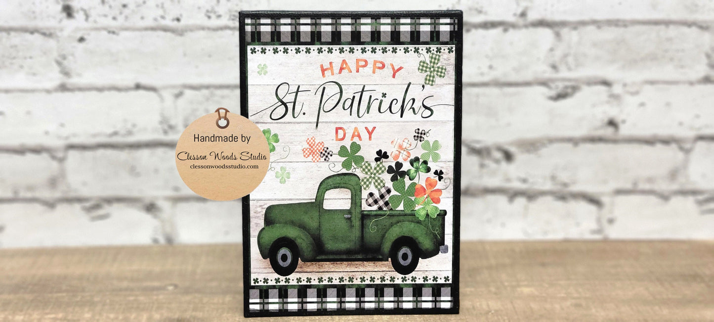 Happy St. Patrick's Day Green Truck of Shamrocks 5"x7" Canvas Insert