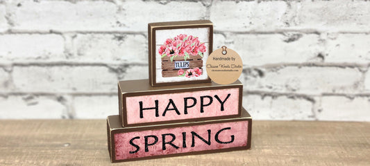 Happy Spring Tulips Basket Block Stack (Brown)