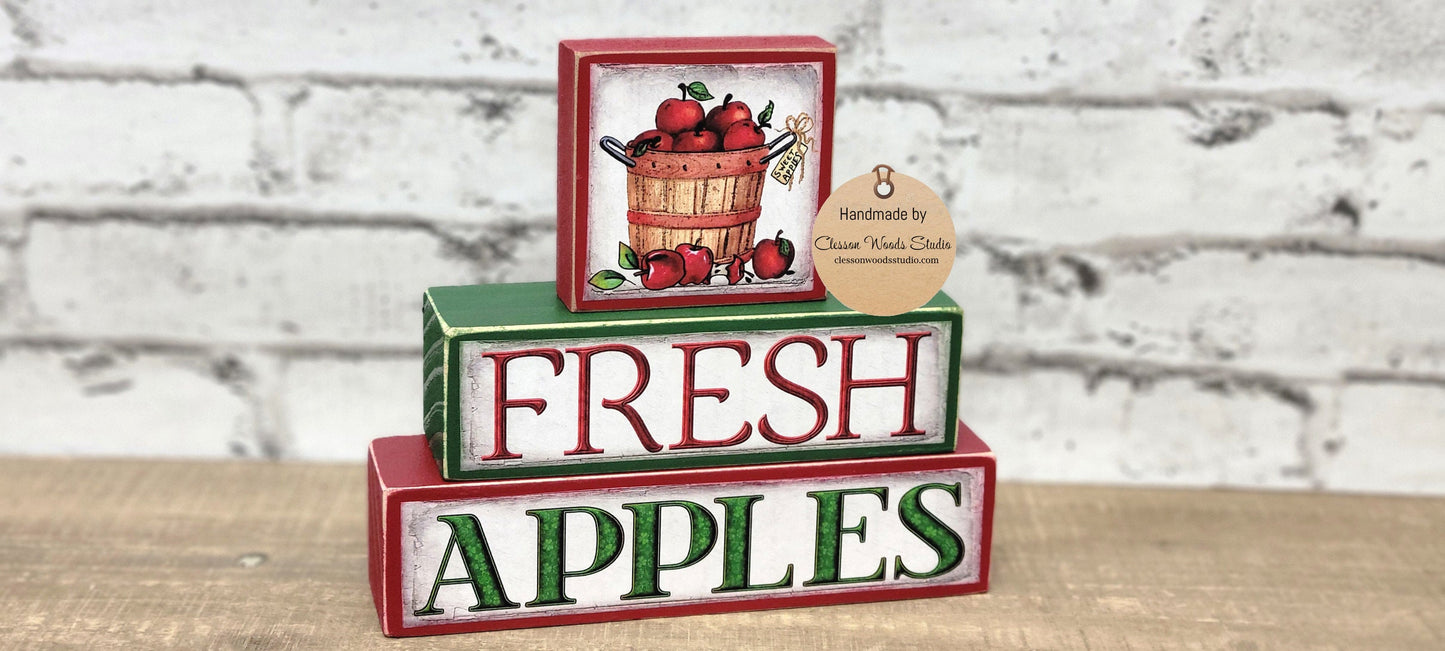 Fresh Apples 3 Piece Wood Block Stack
