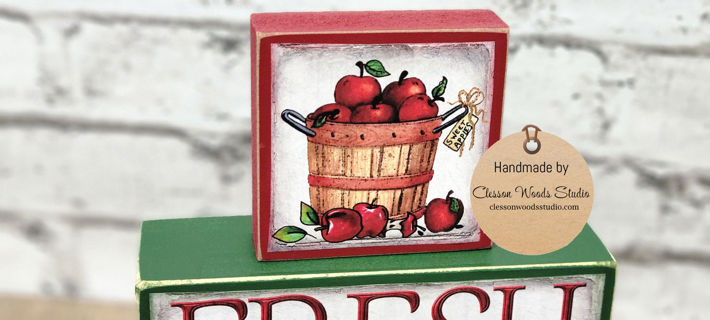 Fresh Apples 3 Piece Wood Block Stack