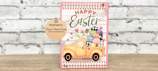 Happy Easter Yellow Truck of Easter Eggs 5"x7" Canvas Insert