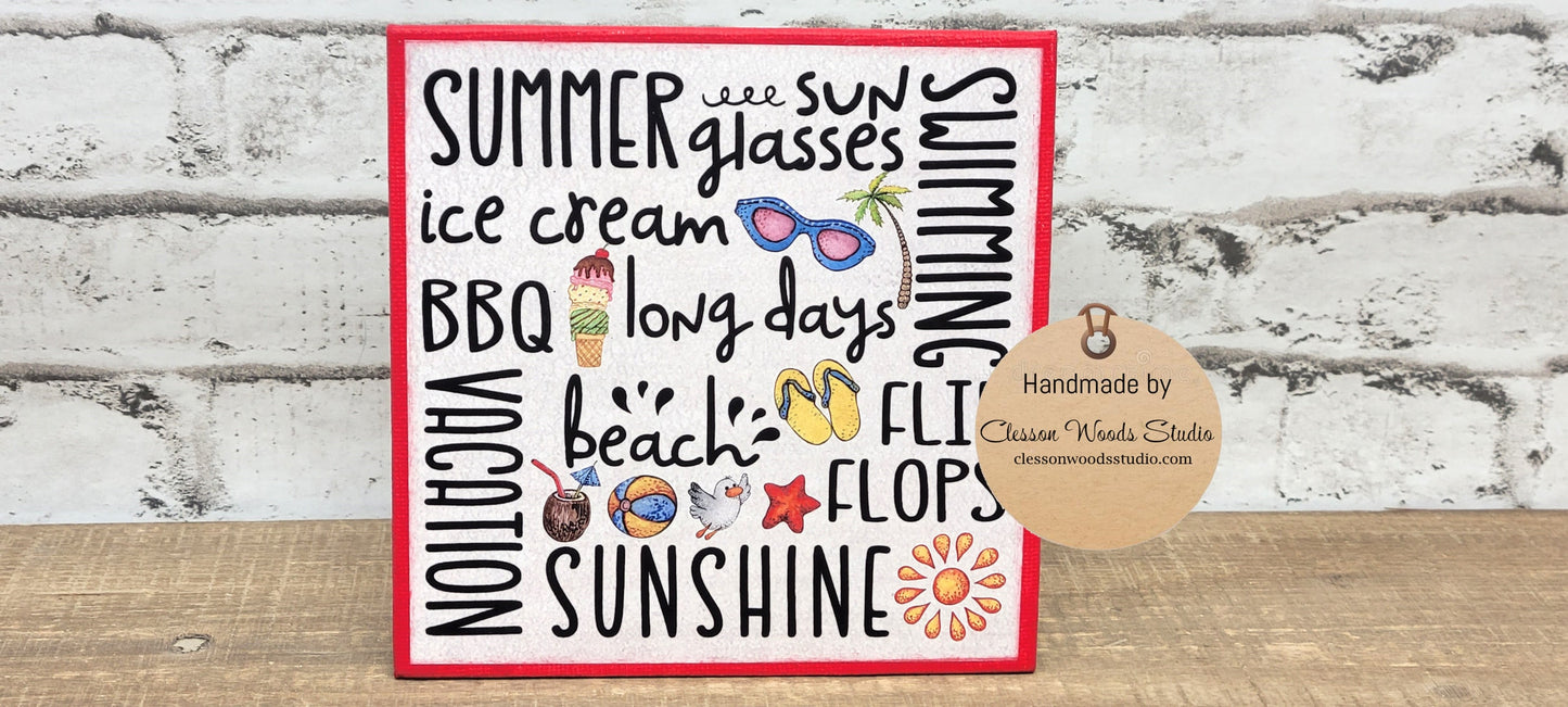 Summer Words Subway Style Print 5"x5" Interchangeable Canvas