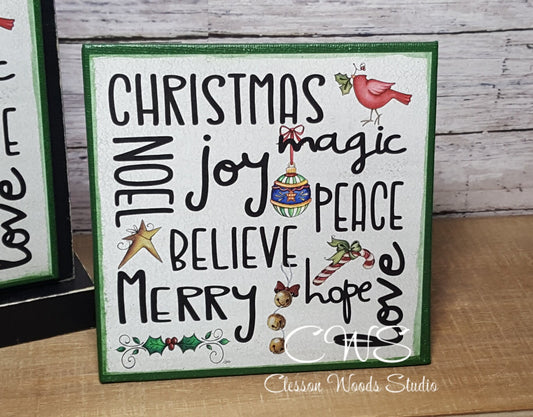 Christmas 1 (Green) Subway Style Print 5"x5" Interchangeable Canvas