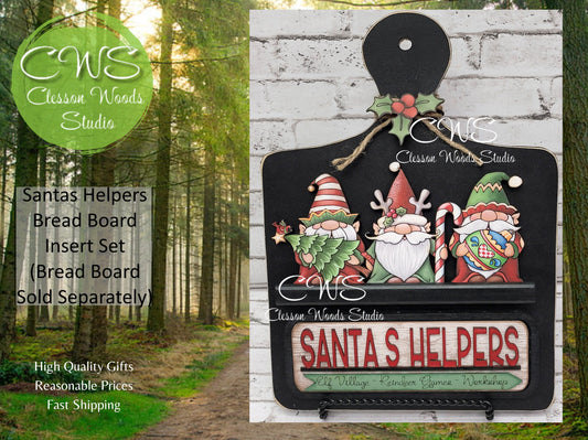 Santas Helpers Hand Painted and Digital Art Seasonal Bread Board Accents