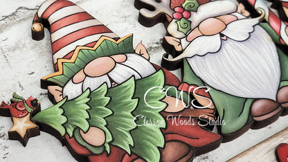 Santas Helpers Hand Painted and Digital Art Seasonal Bread Board Accents