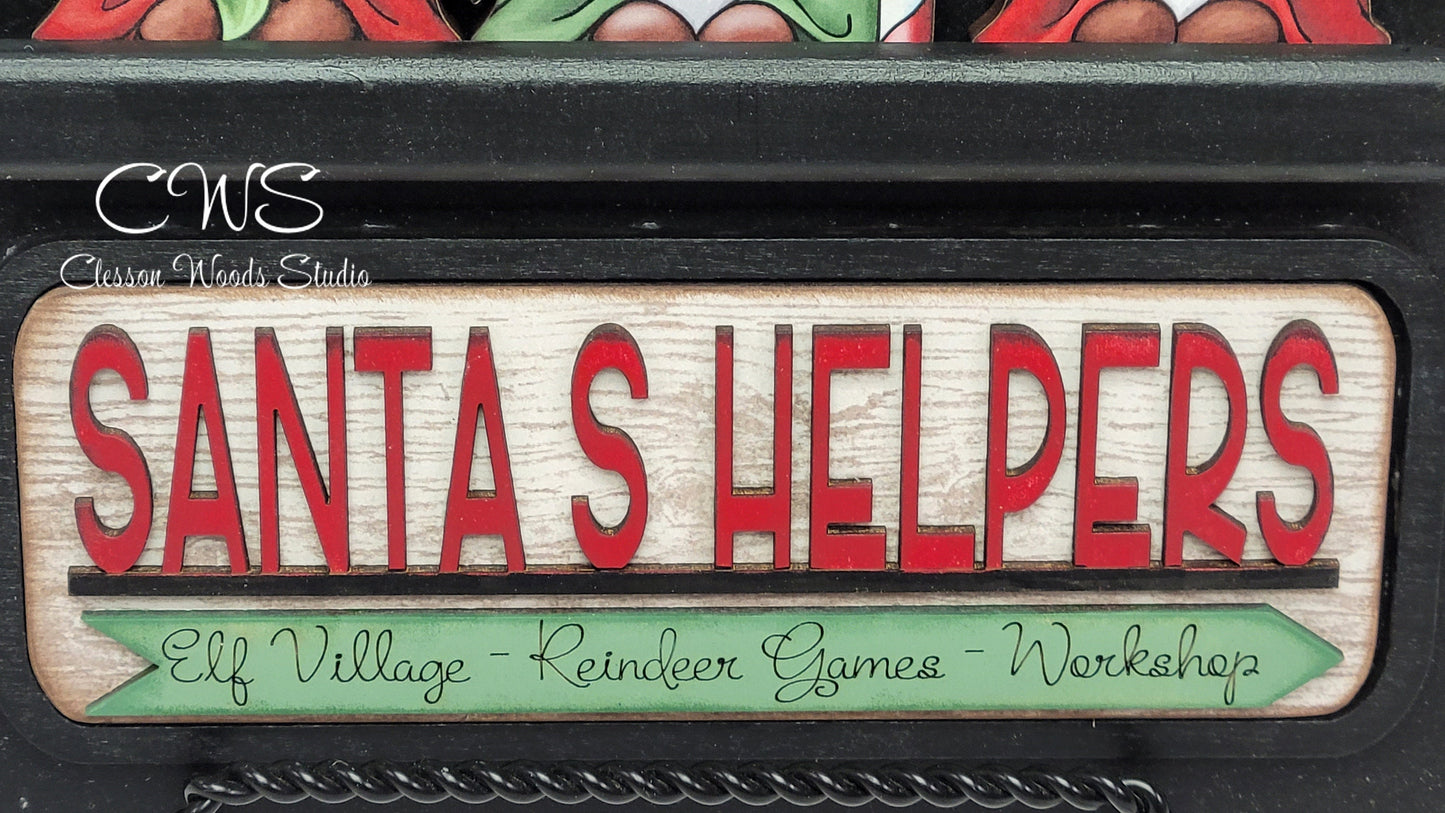 Santas Helpers Hand Painted and Digital Art Seasonal Bread Board Accents