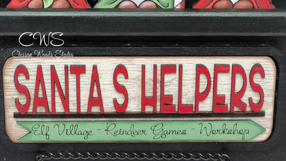 Santas Helpers Hand Painted and Digital Art Seasonal Bread Board Accents