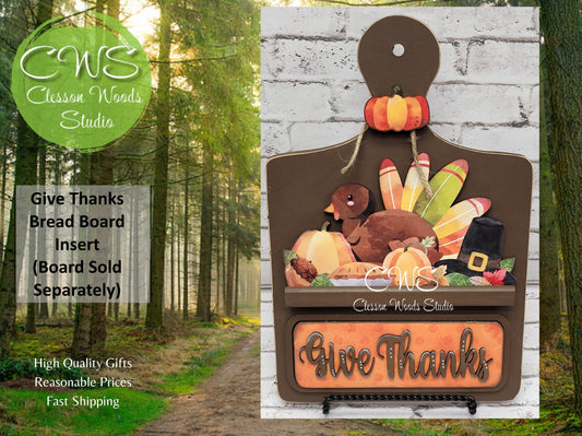 Give Thanks Hand Painted and Digital Art Seasonal Bread Board Accents