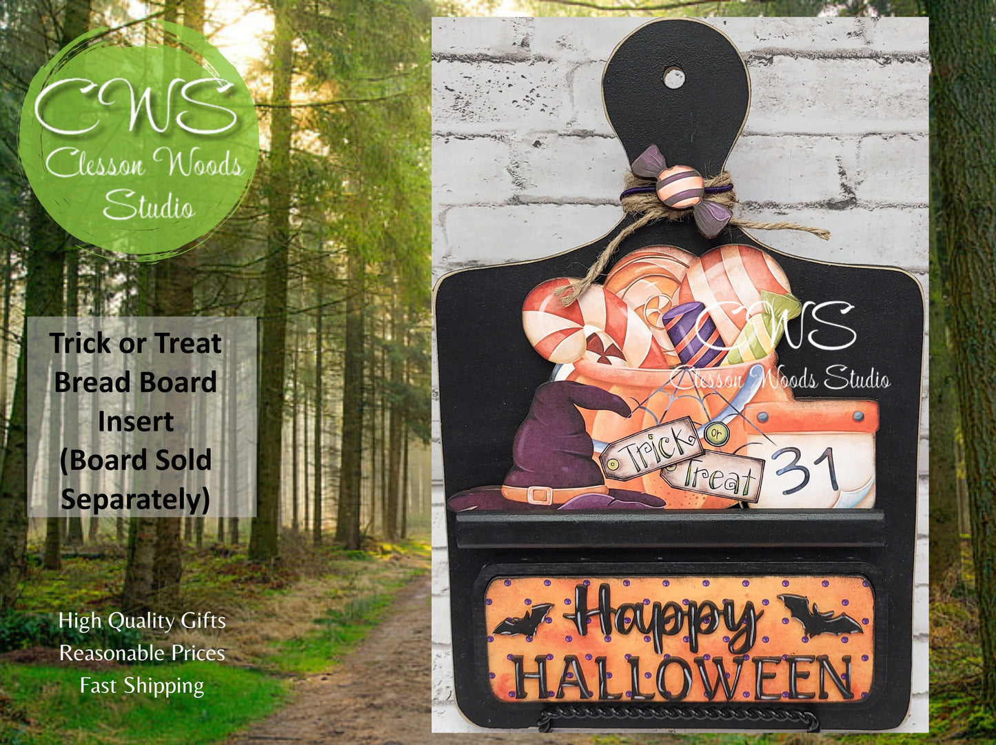 Trick or Treat Halloween Hand Painted and Digital Art Seasonal Bread Board Accents