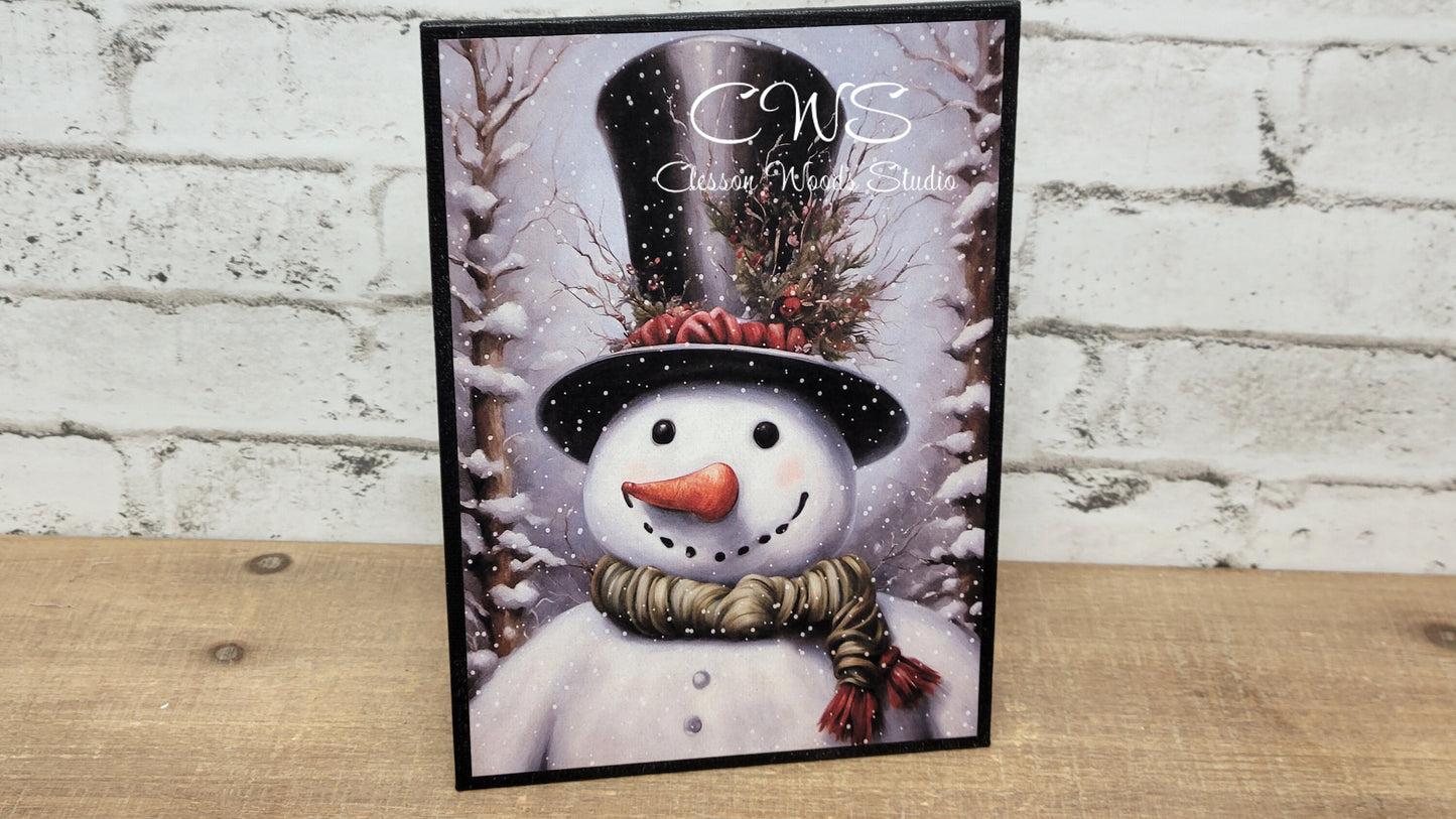 Primitive Snowman with Tall Hat 5"x7" Canvas Insert