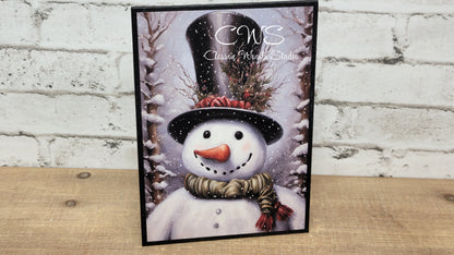 Primitive Snowman with Tall Hat 5"x7" Canvas Insert