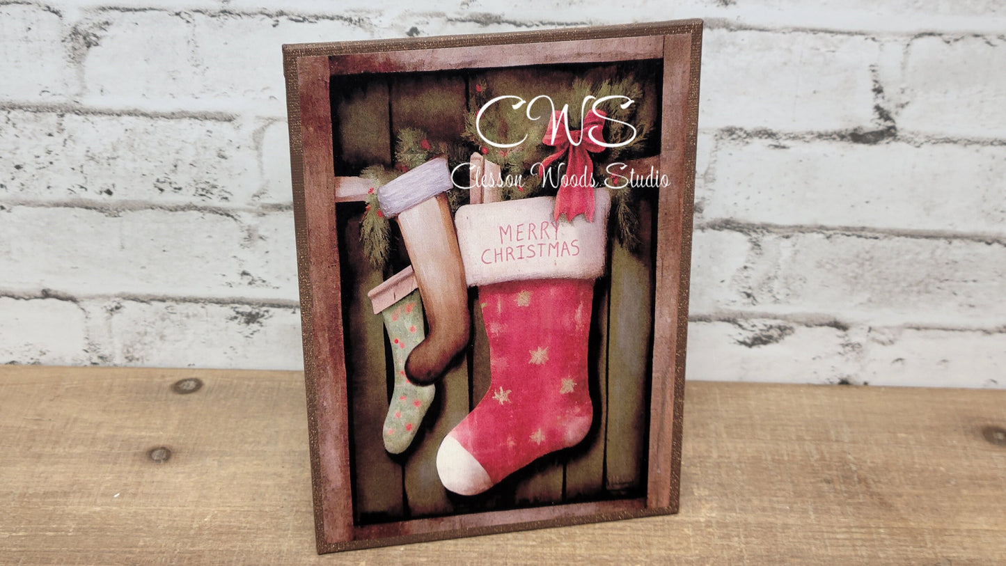 Primitive Stockings Merry Christmas 5"x7" Canvas Insert