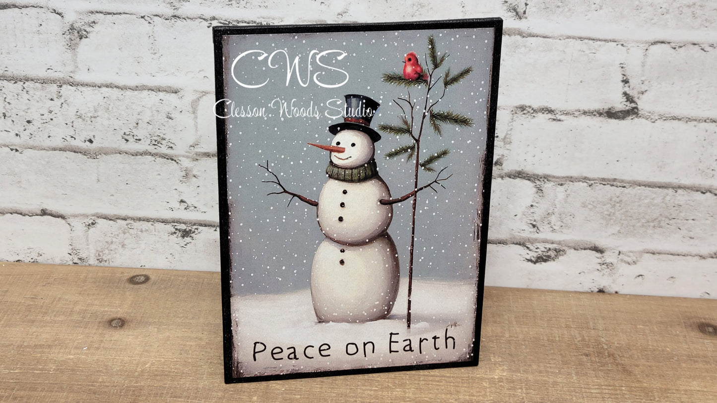 Peace On Earth Primitive Snowman 5"x7" Canvas Insert