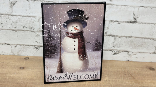 Winter Welcome Primitive Snowman 5"x7" Canvas Insert