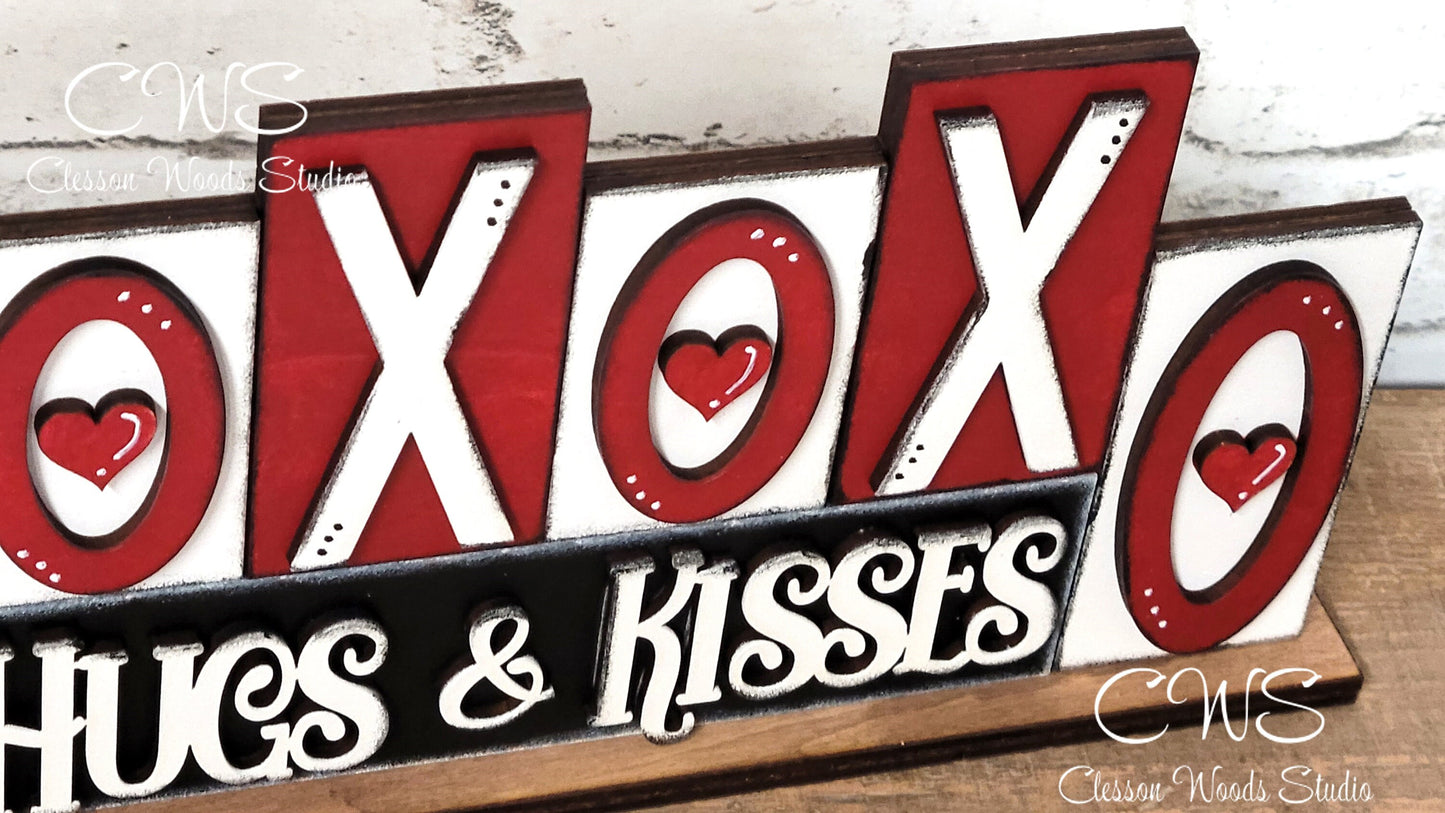 Valentine XOXO Hugs and Kisses Word Block Sign