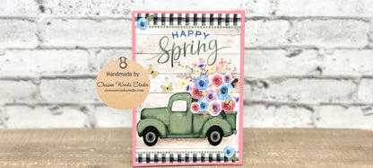 Happy Spring Green Truck of Flowers 5"x7" Canvas Insert