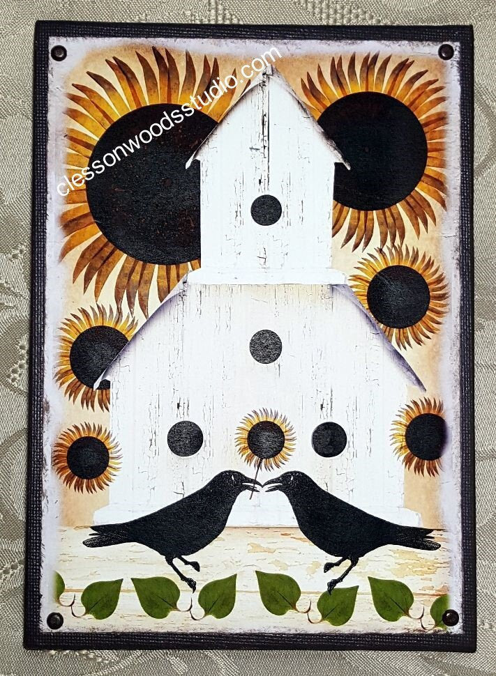 Sunflowers, Crow & Birdhouse 5"x7" Canvas Insert