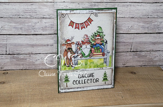 Gnome Collector Christmas Gnome Friends (Green) 5"x7" Canvas Insert