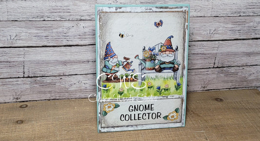 Gnome Collector Garden Gnomes (Light Blue) 5"x7" Canvas Insert