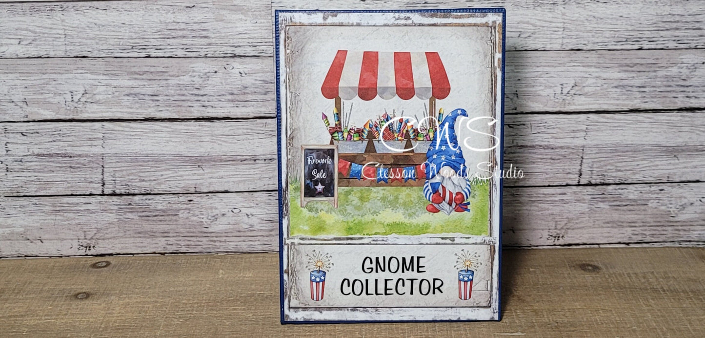 Gnome Collector July Fireworks Stand (Blue) 5"x7" Canvas Insert