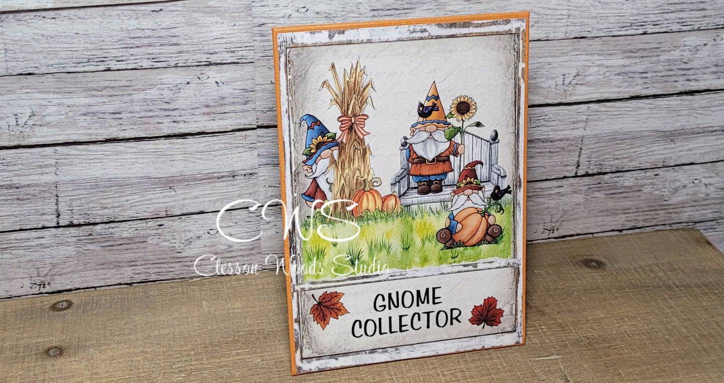 Gnome Collector Three Fall Gnomes (Orange) 5"x7" Canvas Insert