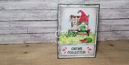 Gnome Collector Watermelon Gnome (Green) 5"x7" Canvas Insert