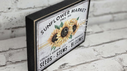 Sunflower Market Seeds Stems Blooms Wood Sign