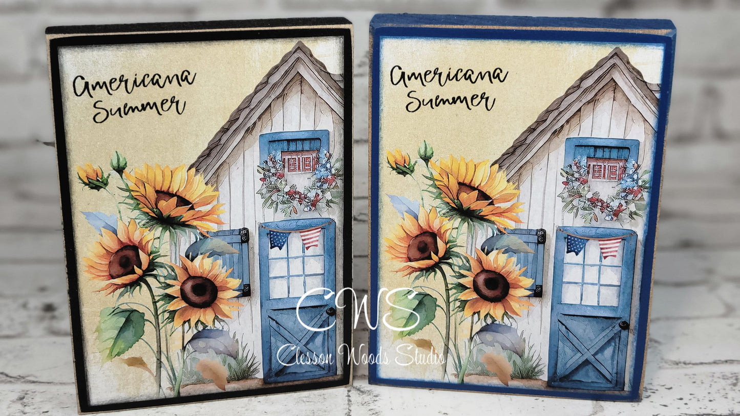 Sunflower Americana Summer Shed Wood Block Sign