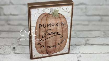 Pumpkin Farm Primitive Fall Wood Block Sign