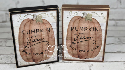 Pumpkin Farm Primitive Fall Wood Block Sign