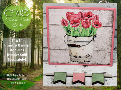 Tulips in White Metal Bucket Spring Insert and Banner Set