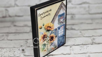 Sunflower Americana Summer Shed Wood Block Sign